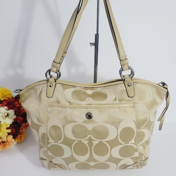 COACH SIGNATURE MONOGRAM KHAKI TOTE - Picture 2 of 12
